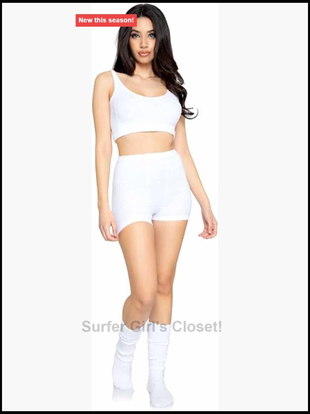 3 Pc Ultra Soft Cozy Knit Lounge Set Cropped Tank Boyshorts Knee Socks